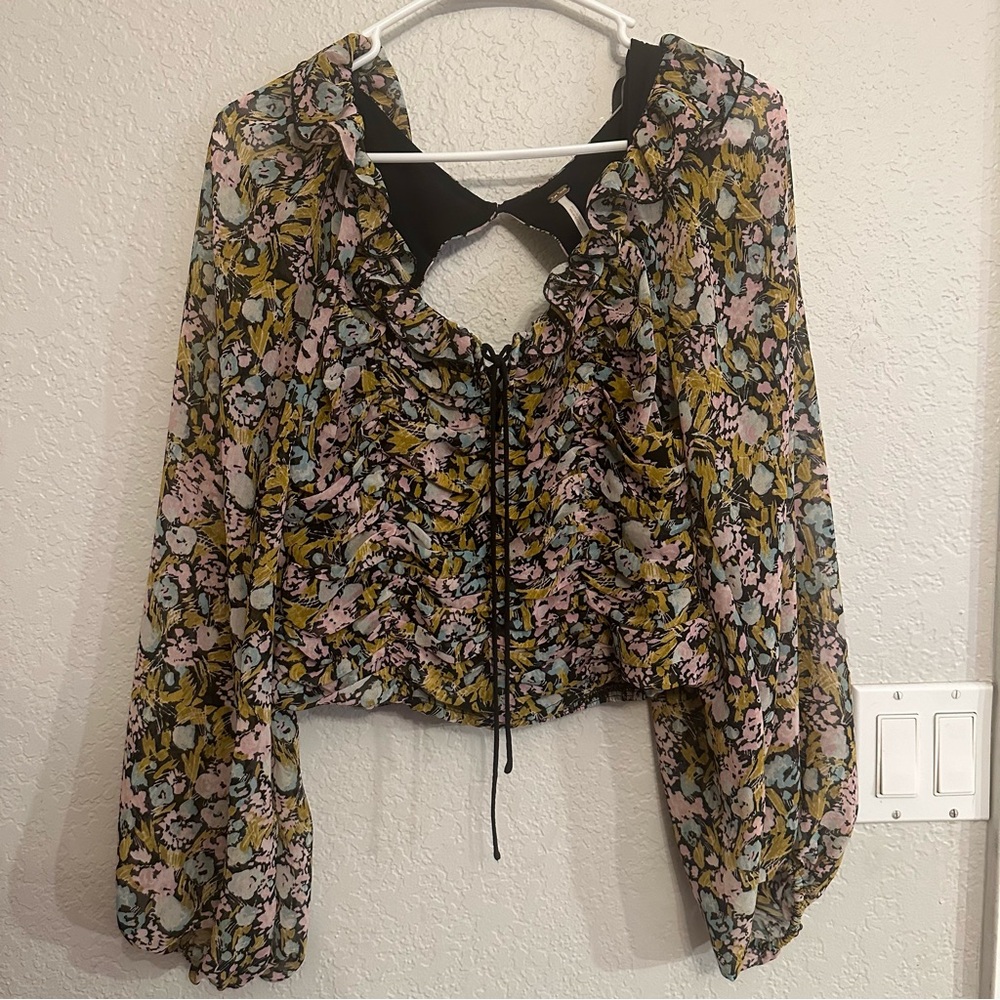 Free People Floral Sheer Women’s Cutout Back Blouse Size S